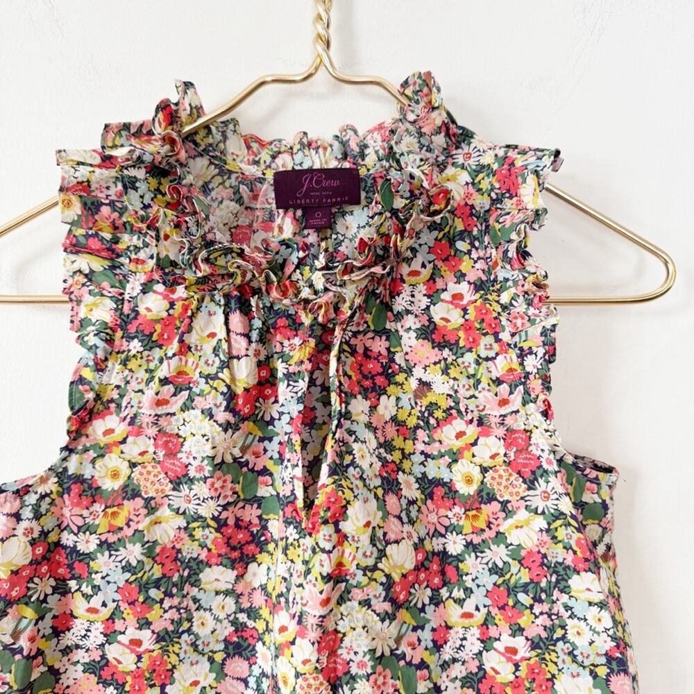 J Crew x Liberty of London Thorpe Multicolor Floral Ruffle Sleeveless Blouse 0 - Picture 6 of 8